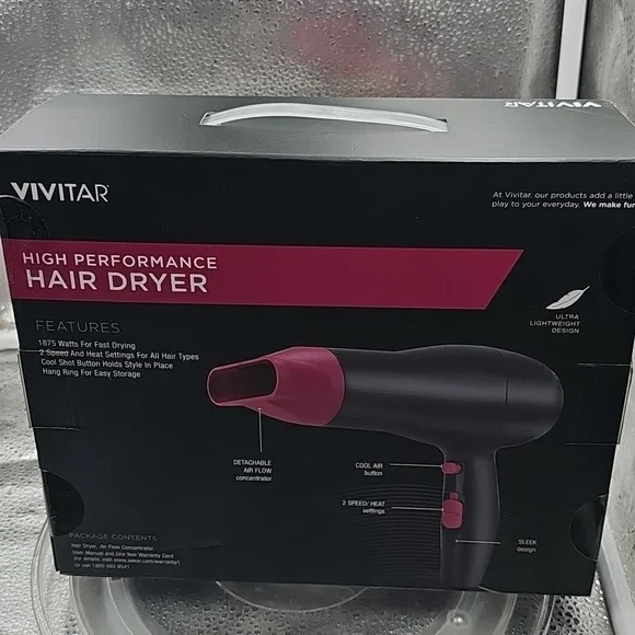 H Vivitar Simply Beautiful 1875 Watts Pink Black Ionic Tourmaline Hair Dryer NIB - Picture 4 of 7